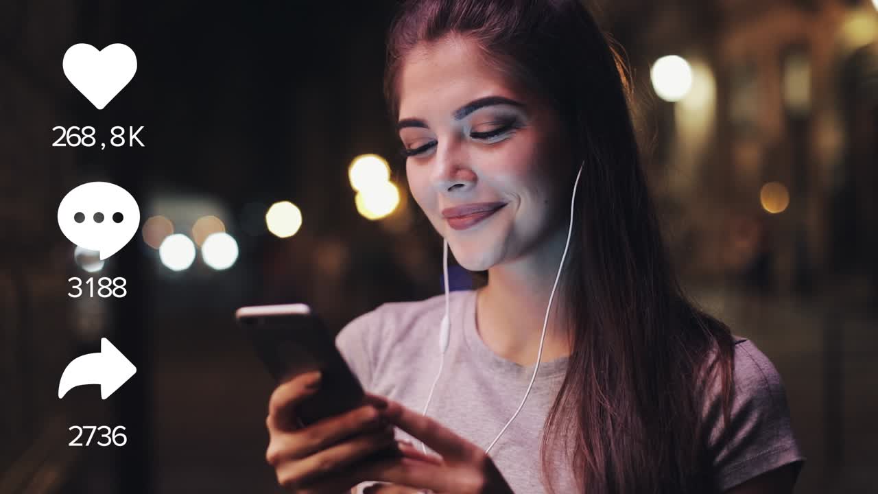 Young Woman Tracking Social Media Engagement on Smartphone