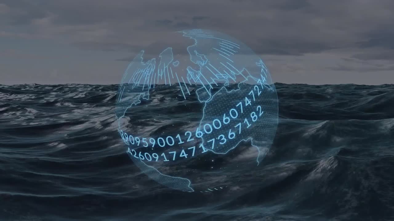 지구 회전의 애니메이션과 바다에서 데이터 처리