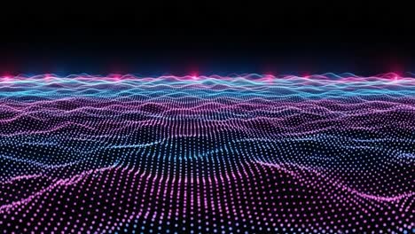 dynamic visuals of a colorful data landscape with striking waves of blue and pink lights in a dark background, creating an engaging digital aesthetic experience
