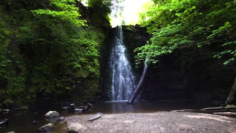 wide shot of a waterfall and the sky surrounded by the forest