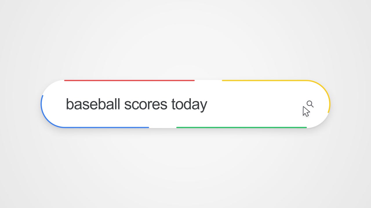 Baseball Scores Today On An Internet Search Engine Using A Computer Interface. Close-up Shot