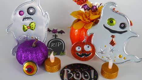 Decoración-De-Halloween,-Fondo-Y-Plantilla,-Ilustración-De-Celebración-De-Halloween-De-Estudio-Creativo,-Calabaza-Decorativa,-Silueta-Fantasma,-Velas-Y-Diseño-De-Dibujos-Animados-De-Otoño,-Arte-De-Decoración,-Truco-O-Trato