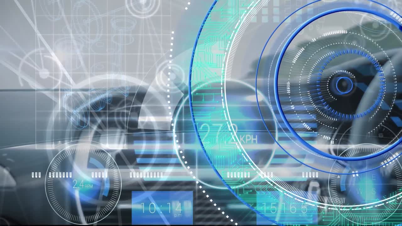 animación del procesamiento de datos y el escaneo del alcance sobre el tablero de instrumentos
