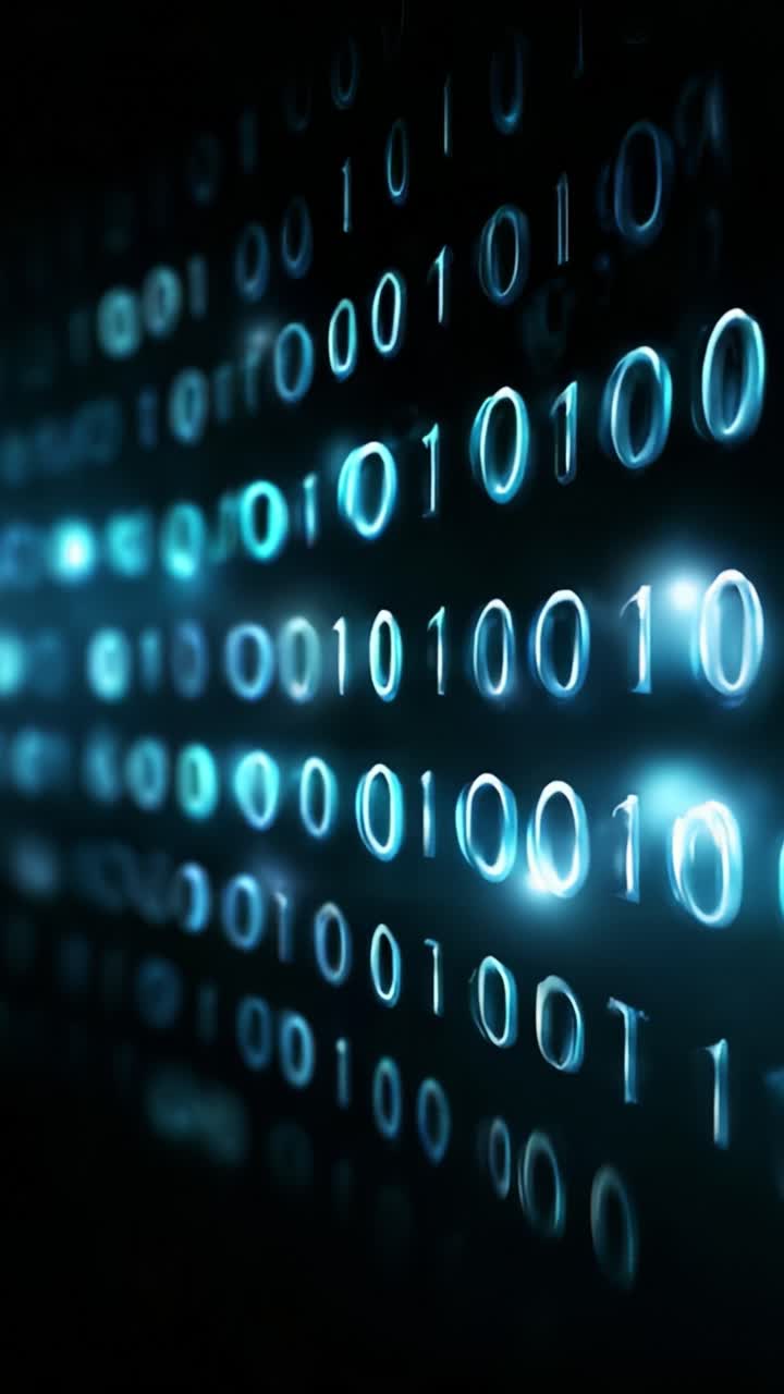 Dramatic Visualization of Digital Data Streams Featuring Binary Code in Focus, Showcasing the Modern Era of Information Technology and Data Processing