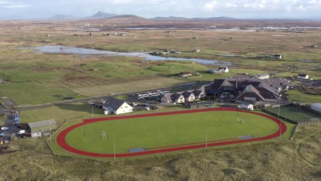 Static-drone-shot-of-the-village-of-Linaclate-on-the-Isle-of-Benbecula-in-the-Outer-Hebrides