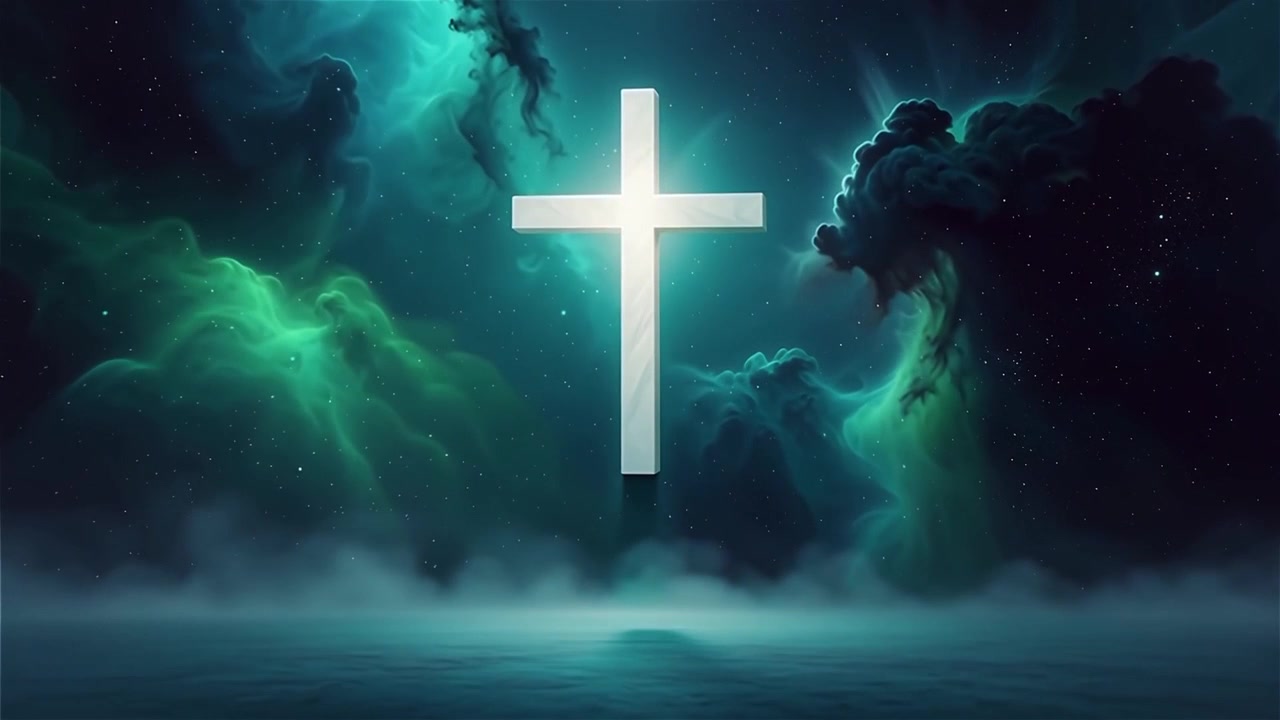 Croce Cristiana Luce Celestiale Sfondo per il Culto.