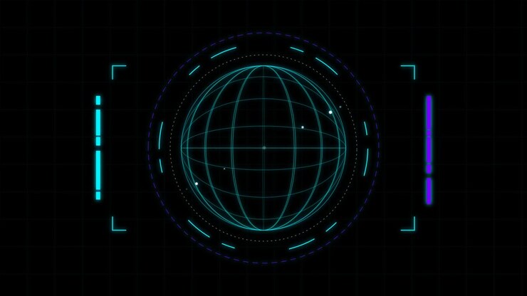 Digital Globe HUD Interface with Rotating Grid and Data Points
