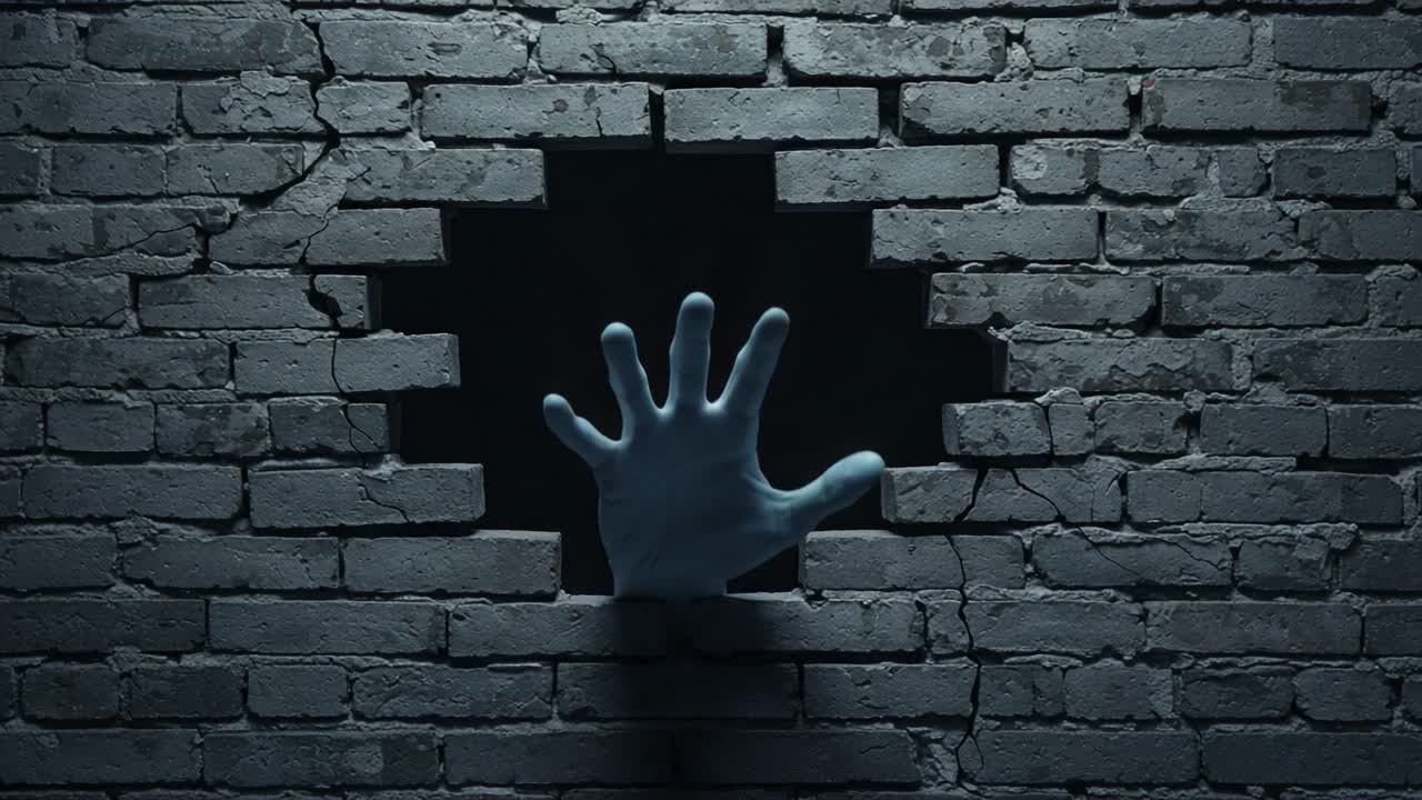 A Dramatic Escape: A Hand Reaching Through a Cracked Wall Symbolizing Desperation and the Desire for Freedom Captured in a Striking Visual Composition