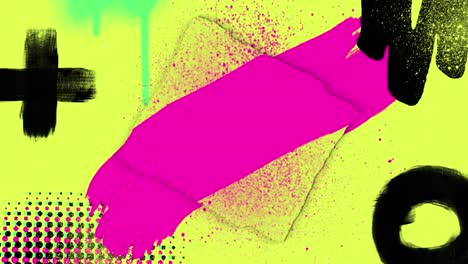 animación de movimiento retro hipnótico de múltiples cruces pintadas y rociadas de negro brillante y rosa