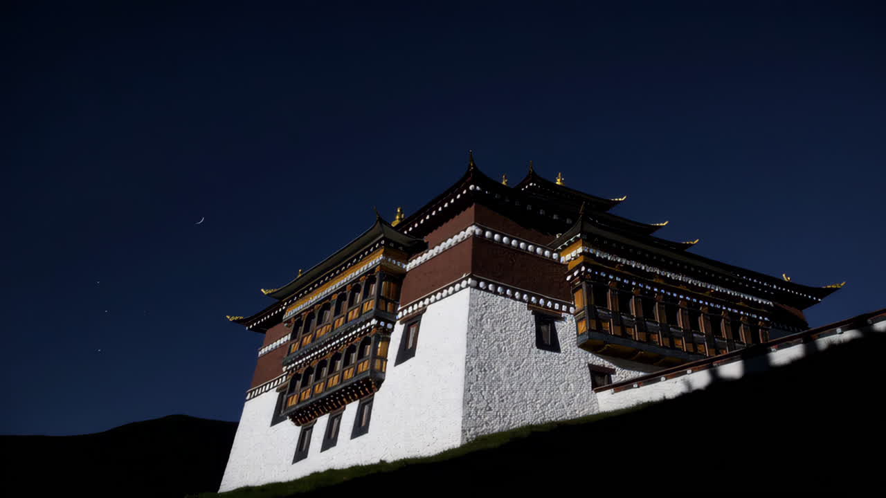 Moonlit Monastery in the Mountains