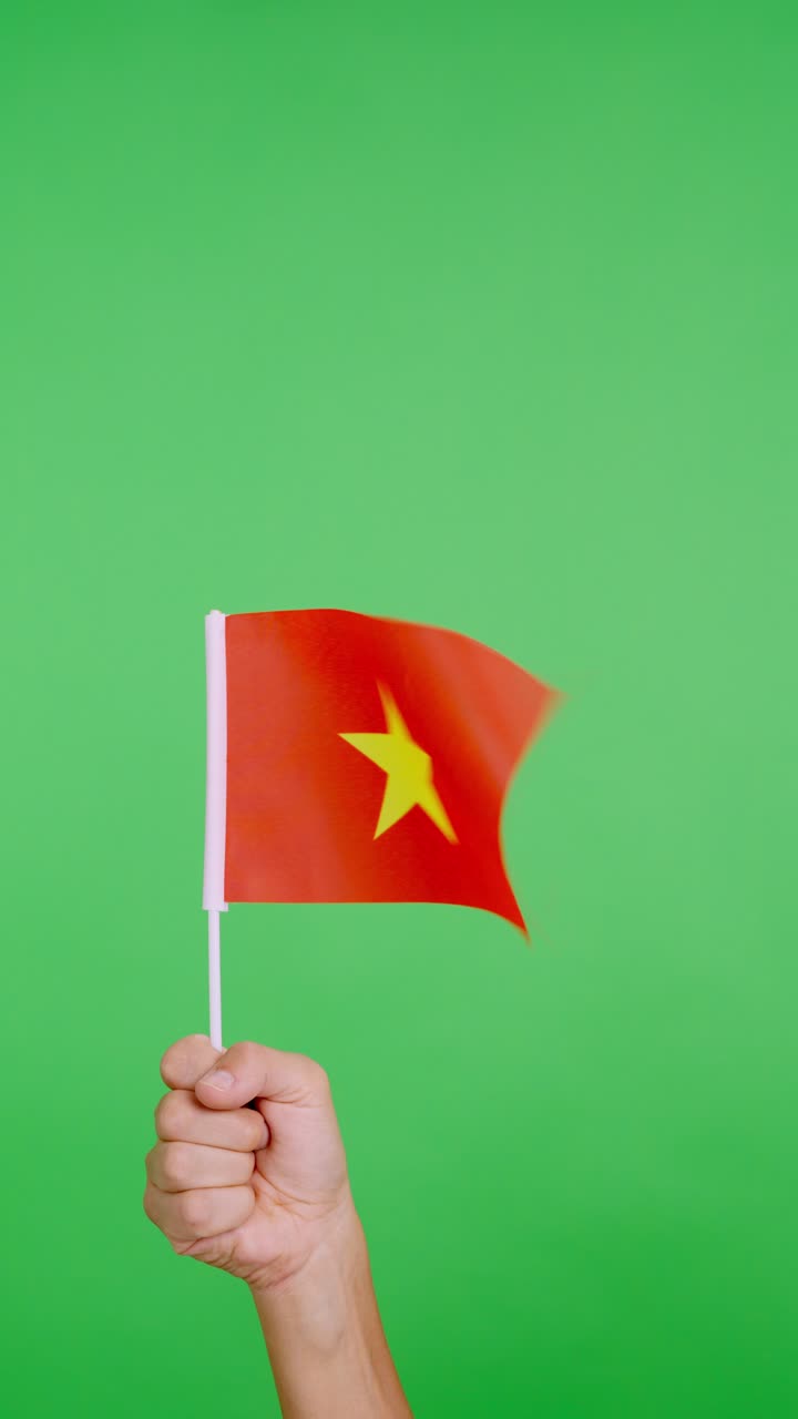 Hand lifting a vietnamese pennant while waving by the wind