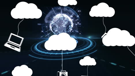 animación de nubes con iconos sobre el globo