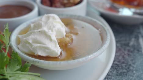 turkish breakfast with yogurt, honey and walnuts