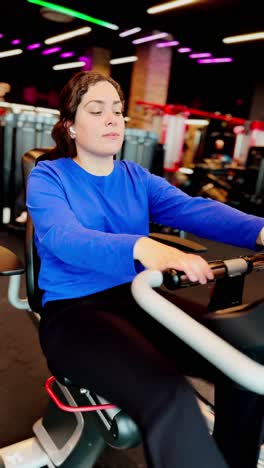 young woman doing cardio training on stationary bike