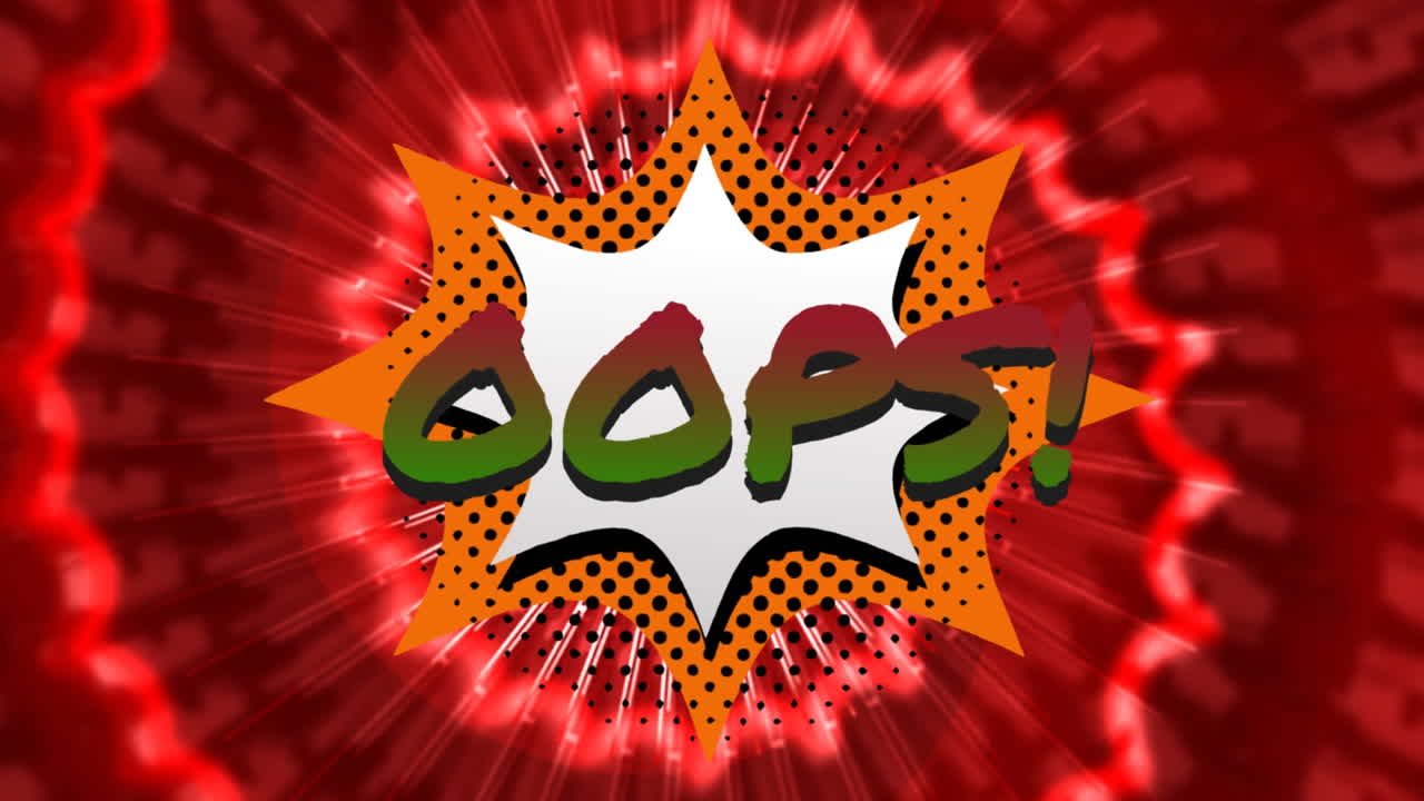 oops 추상적인 빨간 배경에 대한 음성 거품에 대한 텍스트