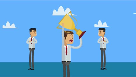 equipo de hombres de negocios con personajes trofeo