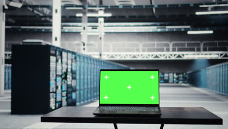 isolated screen laptop in data center used for doing maintenance