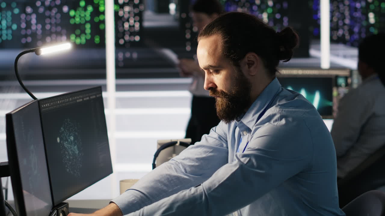 Vertical video Server hub worker arranging desk objects to optimize efficiency during tasks