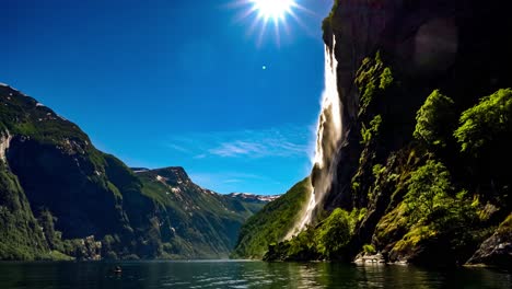 geiranger fjord, waterfall seven sisters. beautiful nature norway natural landscape.