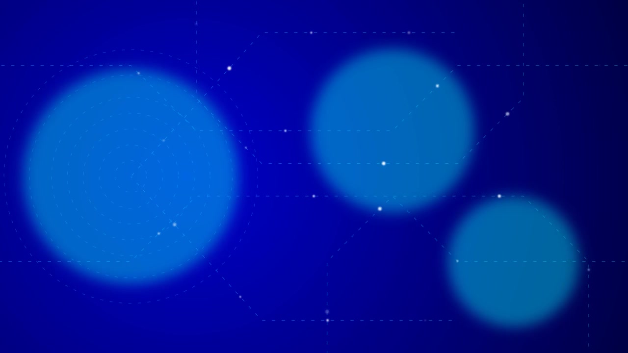 抽象数字背景，发光的蓝色圆圈和连接的数据线。