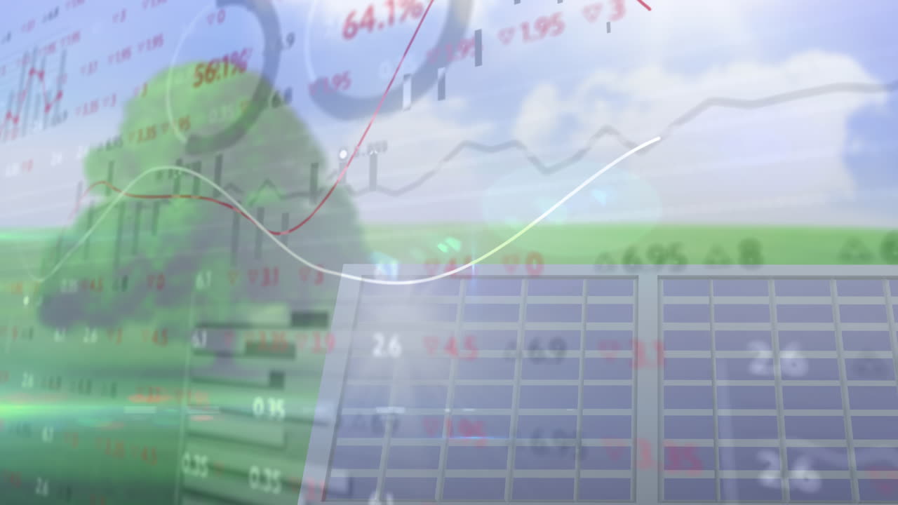 태양 전지 패널을 통해 금융 데이터 처리의 애니메이션