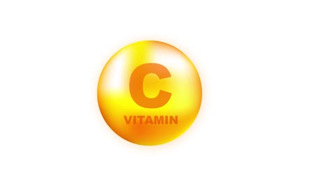 vitamin c with realistic drop on gray background. particles of vitamins in the middle. motion graphics.