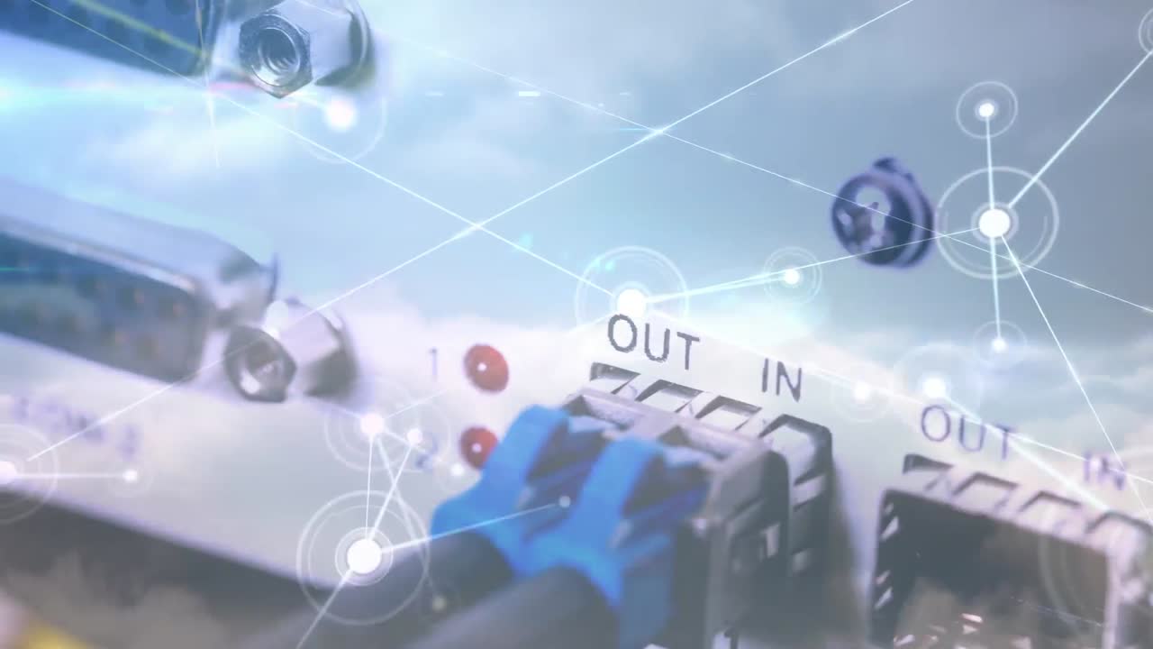 컴퓨터 서버 하드웨어를 통한 연결 네트워크의 애니메이션