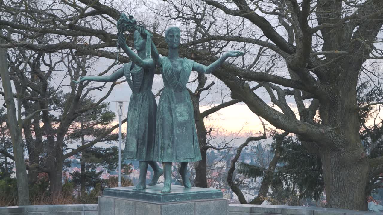 Statuary of two women at the World war II memorial in Bratislava city