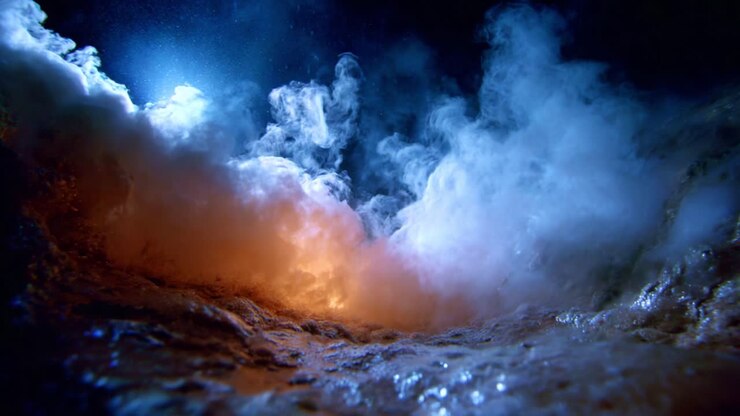 Eruzione sottomarina spettacolare: immagini suggestive di gas sulfurei, bolle e magici riflessi di luce in un incantevole paesaggio oceanico