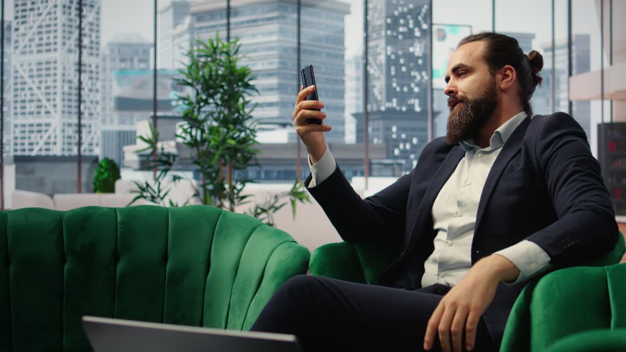 Vertical Video Negative anxious boss criticizing ineffective team on a video call