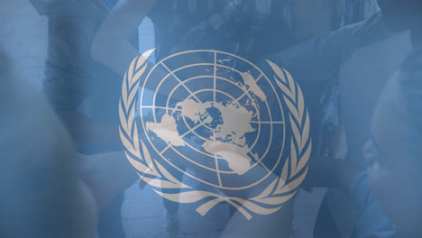 animation of united nations waving flag over sport stadium