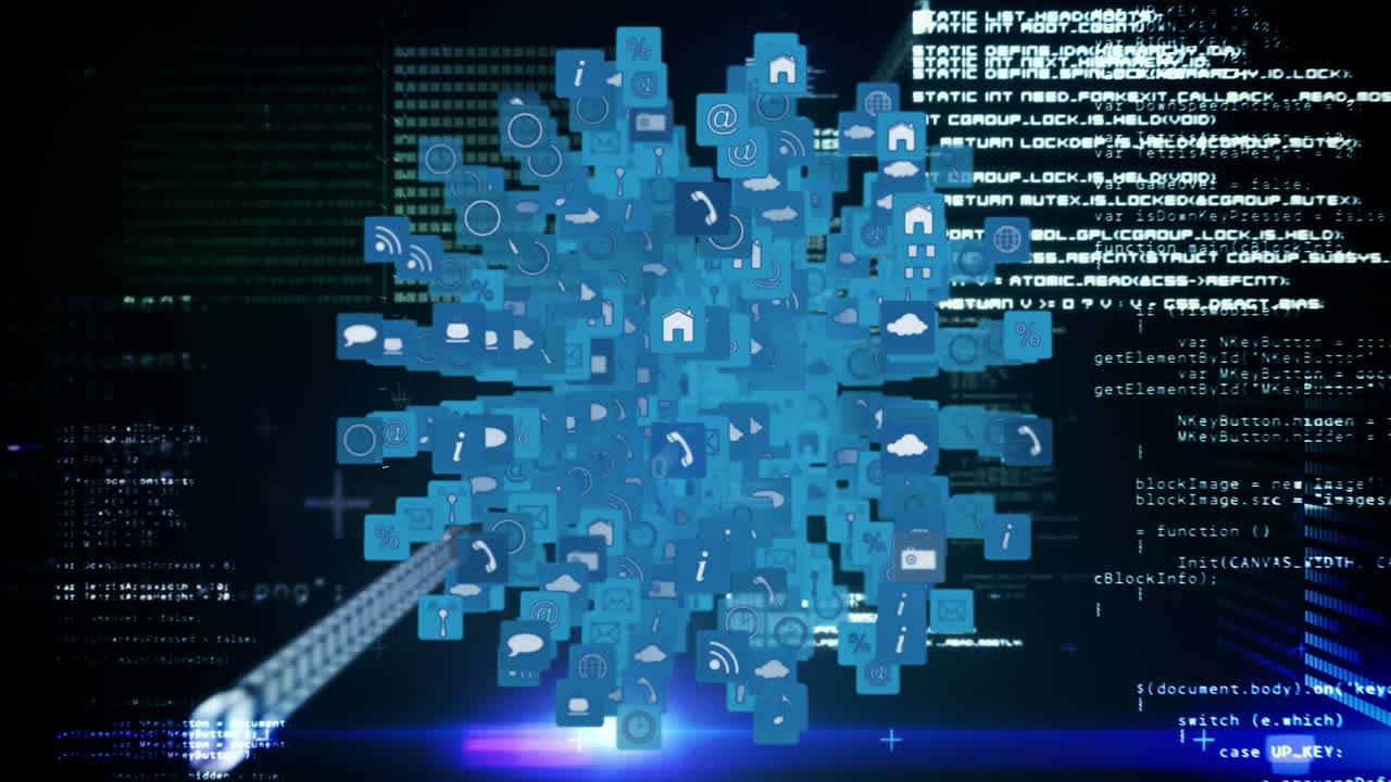 Internet icons and symbols in the shape of a sphere