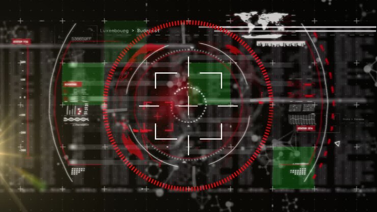 Animation of viewfinder over diverse data on black background