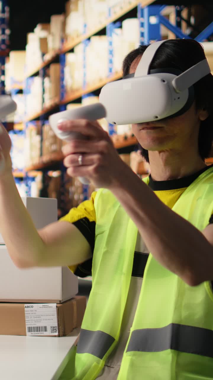 Vertical Video Asian man uses virtual reality headset and tracking software