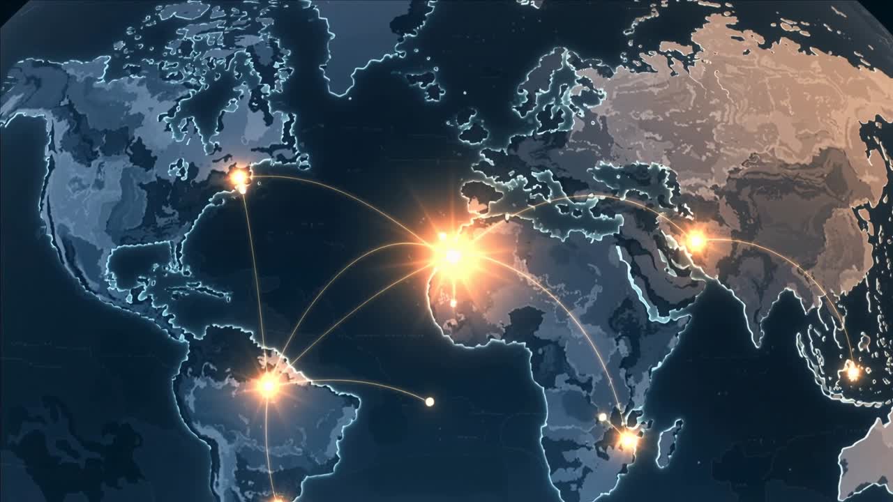 As connection arcs appear, stylized 3D globe pulsing over West or Central Africa, sending data pings