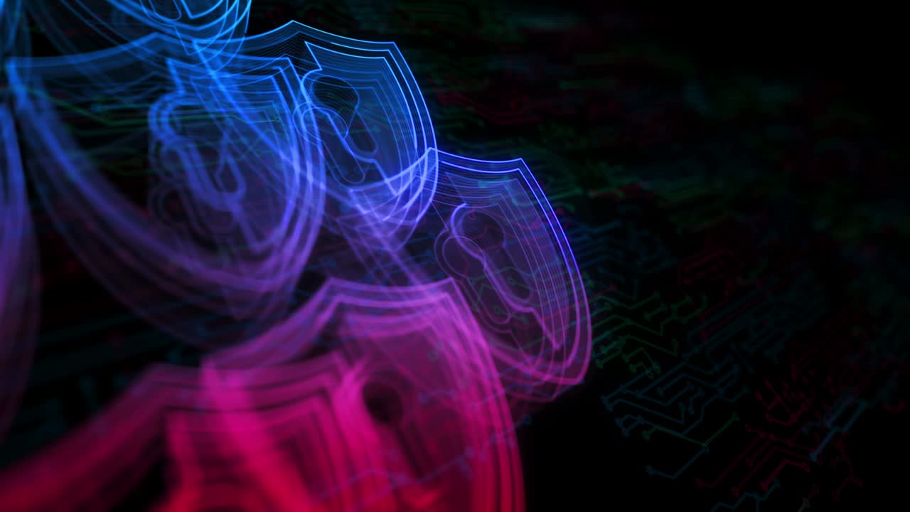 concepto de bucle de símbolos de seguridad cibernética y protección de redes digitales