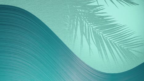 palm leaves shadow on blue background wall with copy space