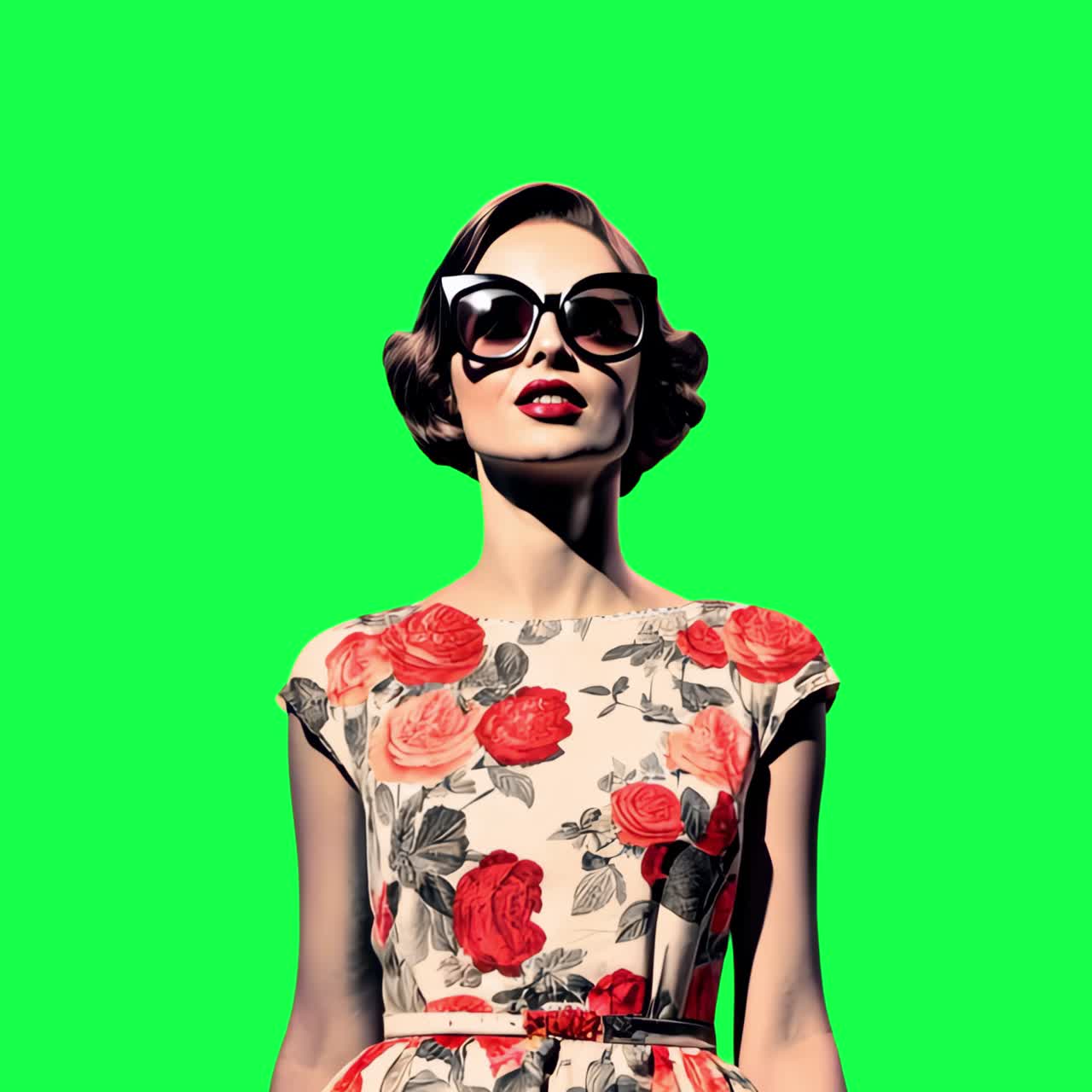 Vintage çiçekli moda zarafeti animasyonu, şeffaf 4K video, green screen
