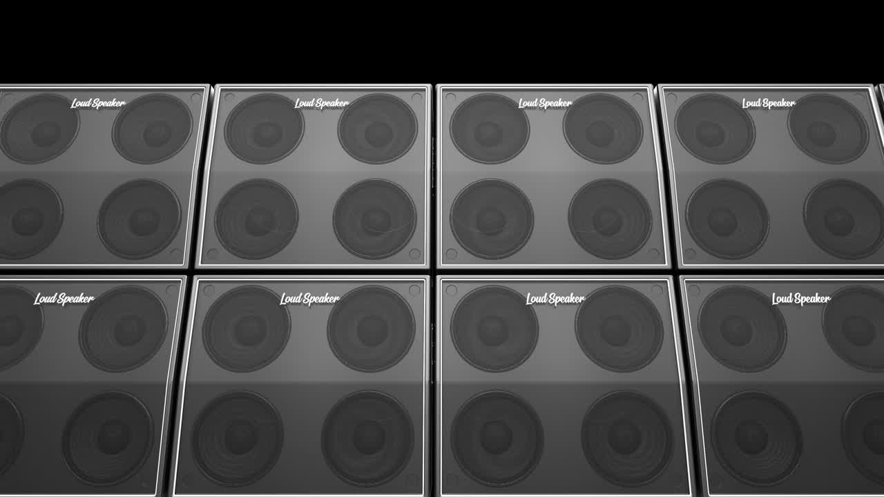 altavoces modernos que tocan música apilados en un ciclo de patrón de pared sin fin.