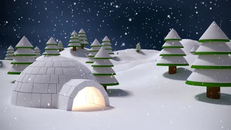 Igloo-in-winter-scenery-and-falling-snow