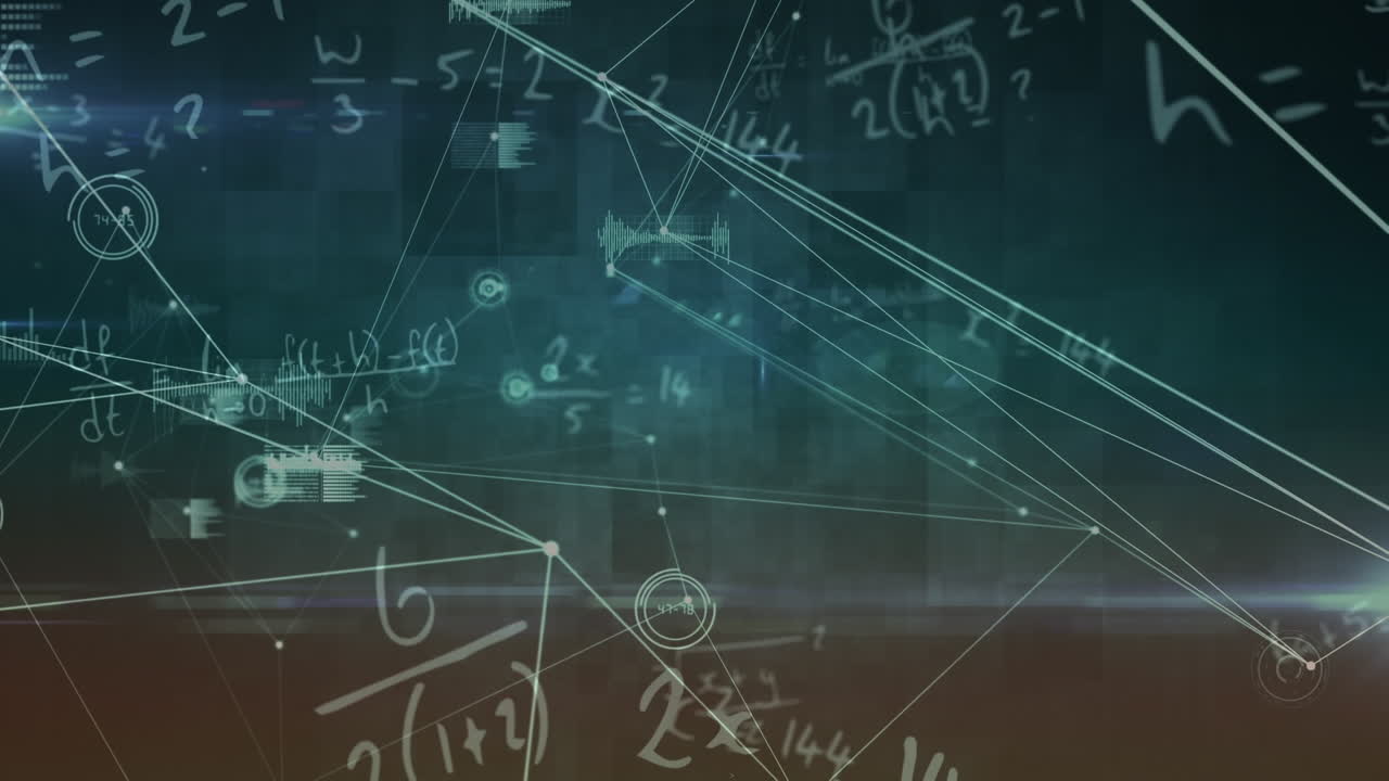 방정식과 데이터 처리로 연결된 네트워크의 애니메이션