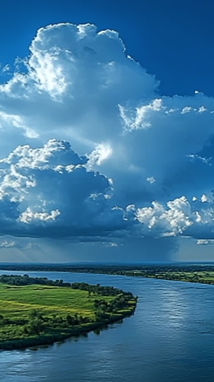 Calm river scene, clear skies
