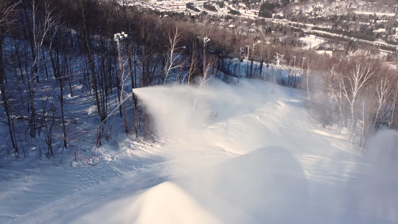 Snowmaking at a Ski Resort on a Winter Day