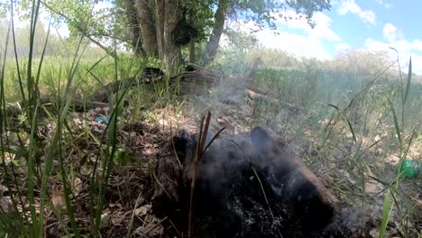 cámara lenta - humo de una fogata después de apagarla