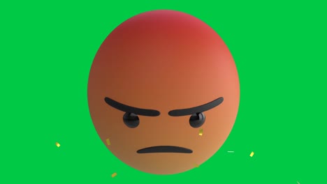 animation of confetti falling over angry emoji emoticon icon on green screen background