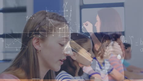 animación de gráficos matemáticos sobre una clase de estudiantes diversos en la escuela
