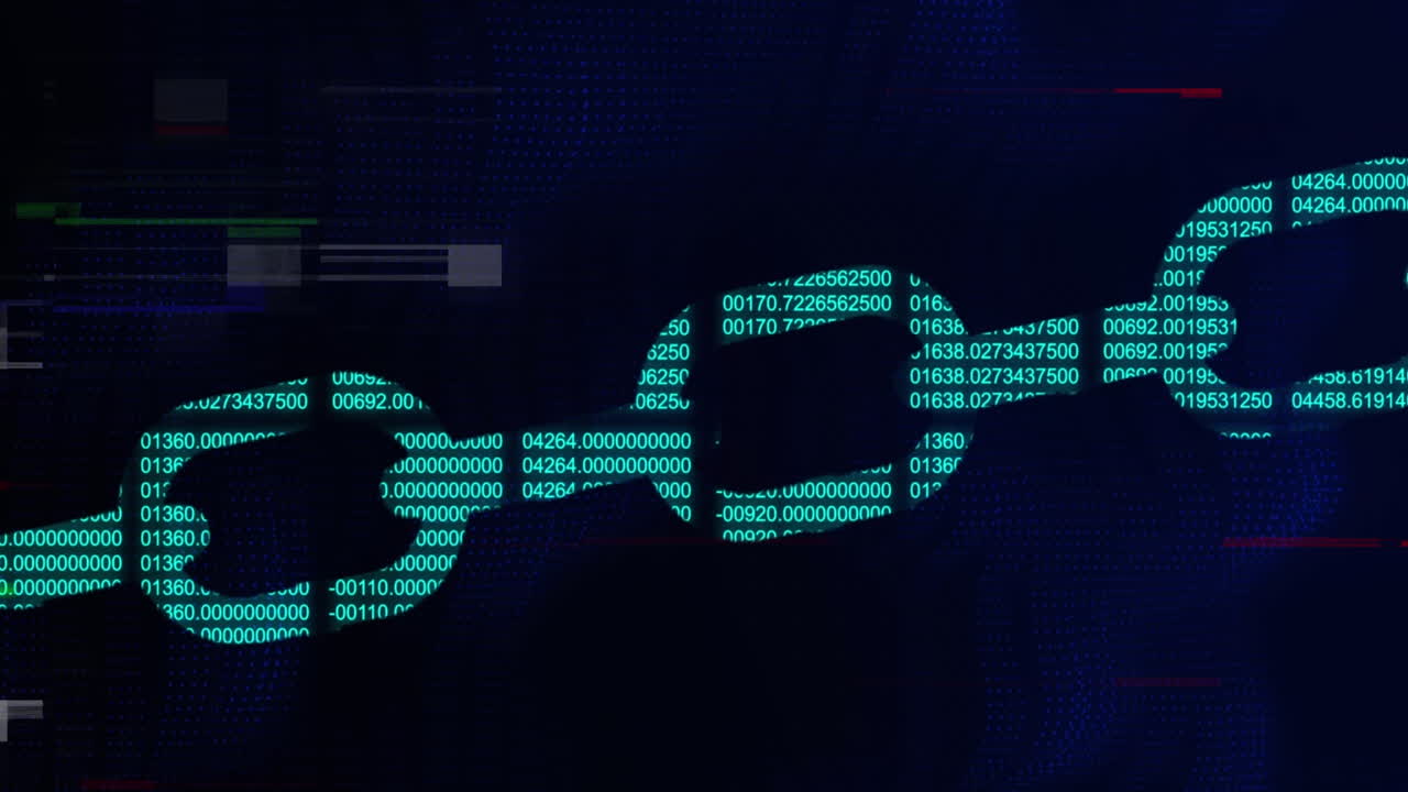 Animation of chain, computer data processing over binary coding