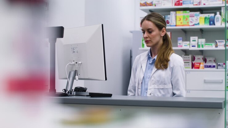 Frau arbeitet in der Apotheke