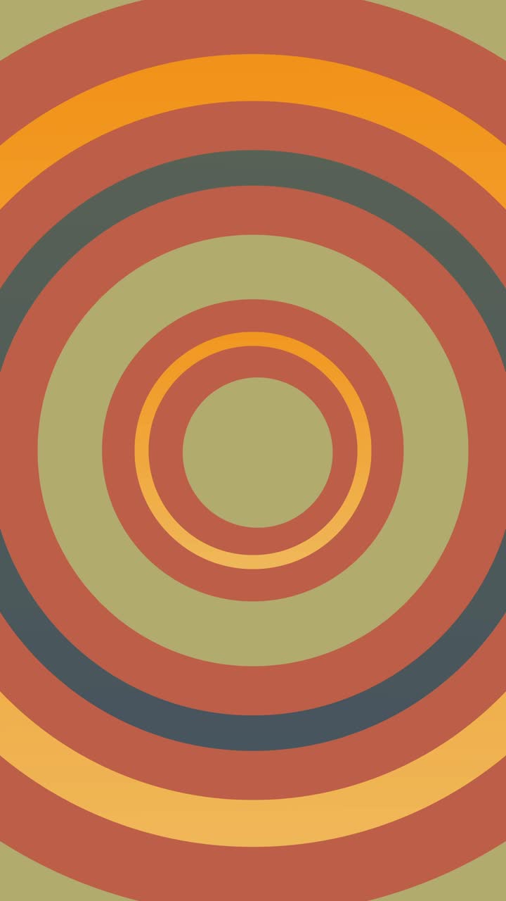 Loop continuo in formato verticale di sfondo retrò con ipnotici cerchi espansivi in tonalità terrose, stile anni '70 per i social media