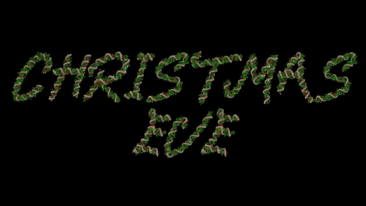 coroa de navidad animada letras tipográficas que forman la palabra víspera de navidad